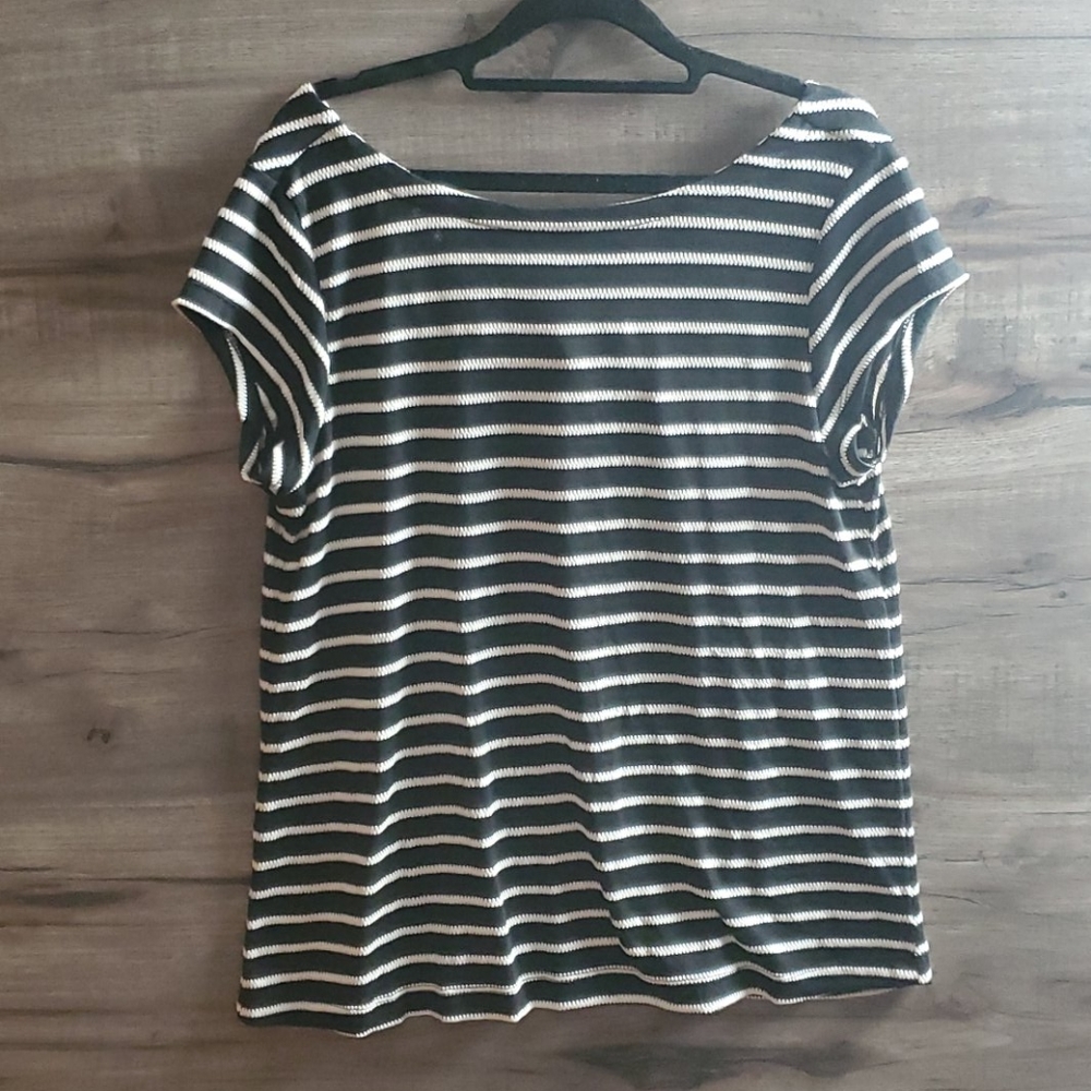LOFT Black and White Striped Short Sleeve Tee